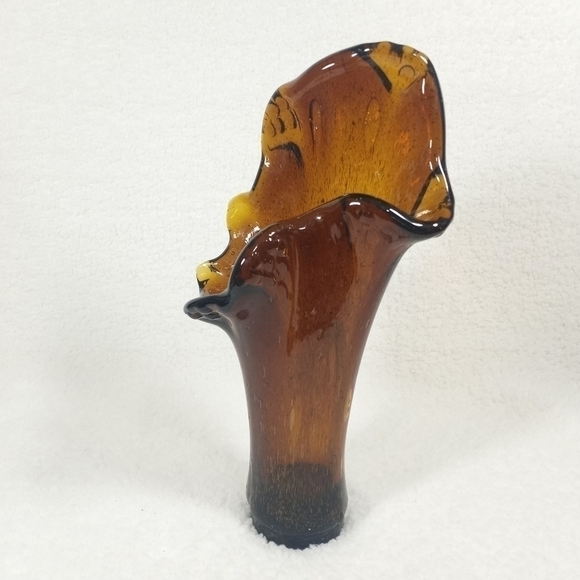 Vintage Amber Brown Root Beer Hand Blown Vase - Picture 2 of 12